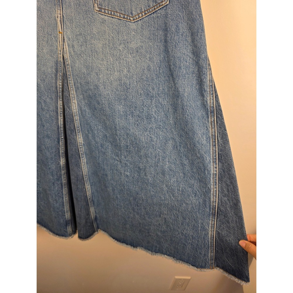ME+EM Denim Jean Maxi Skirt Blue A Line Distressed Raw Hem Size 8 - Picture 6 of 8